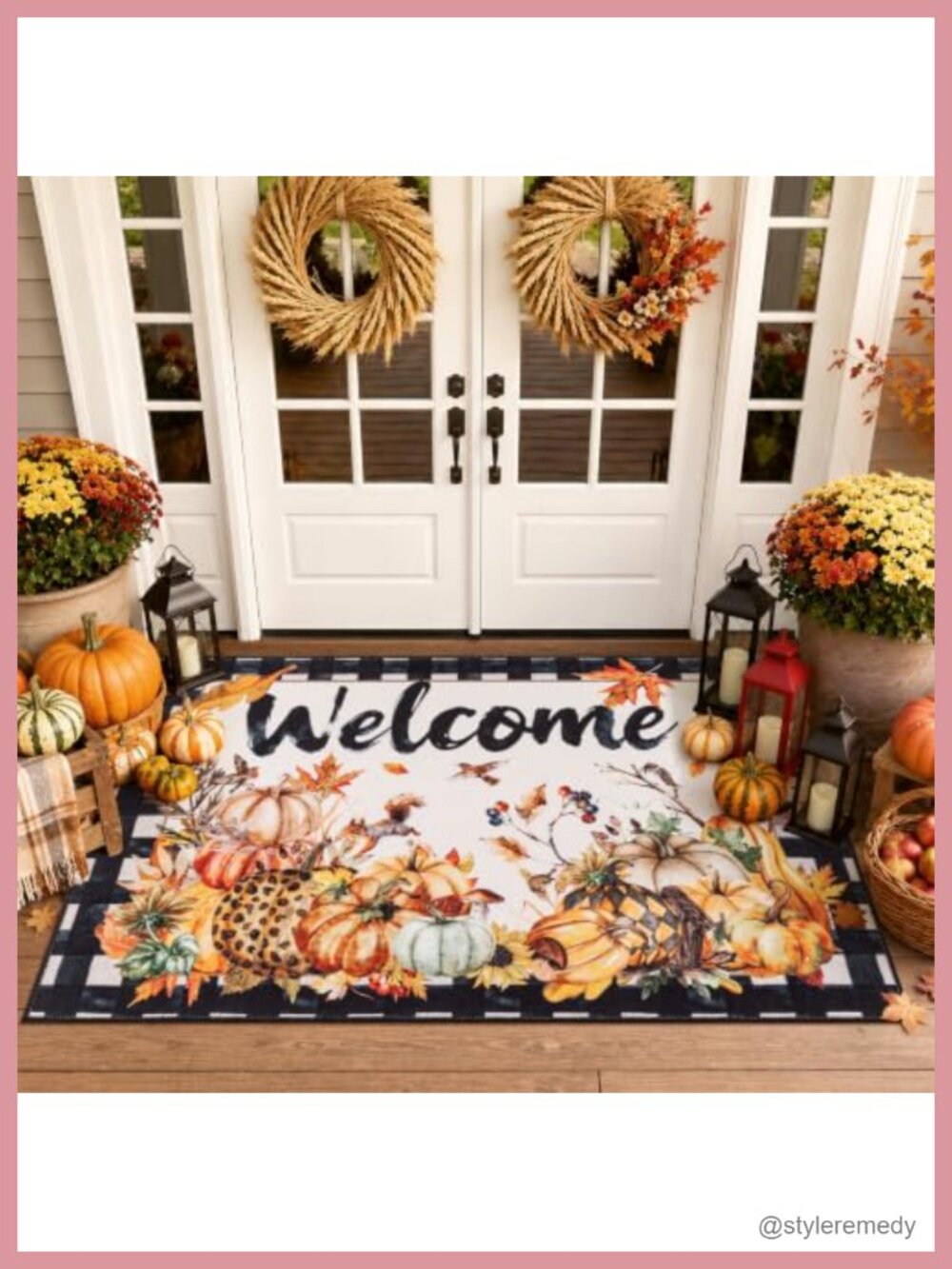 Fall Harvest Pumpkin Door Mat Washable Non-Slip 32x48 Indoor Doormat